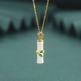 ZFSILVER S925 Sterling Silver Hetian Jade Bamboo Knot Leaf Necklaces