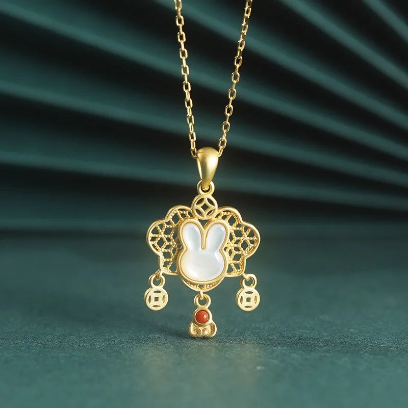 ZFSILVER S925 Sterling Silver Money Lock Shell Rabbit Necklaces