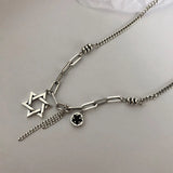 925 Silver Pentagram Tassel Chain Necklace for Women - Party Jewelry