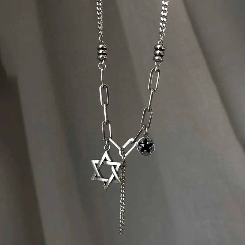 925 Silver Pentagram Tassel Chain Necklace for Women - Party Jewelry