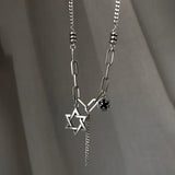 925 Silver Pentagram Tassel Chain Necklace for Women - Party Jewelry