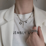 925 Silver Pentagram Tassel Chain Necklace for Women - Party Jewelry