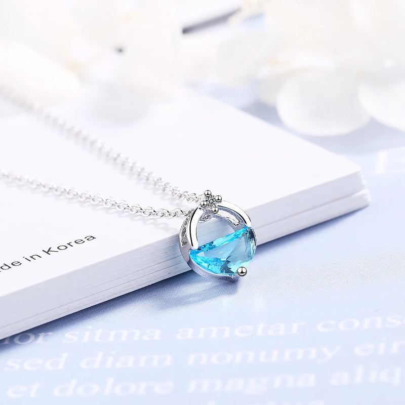 925 Sterling Silver Zircon Circle Pendant Necklace