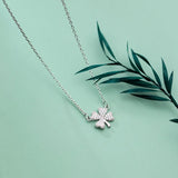 925 Silver Sweet Flower Pendant Necklace Zircon Clover Hypoallergenic