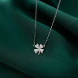 925 Silver Sweet Flower Pendant Necklace Zircon Clover Hypoallergenic