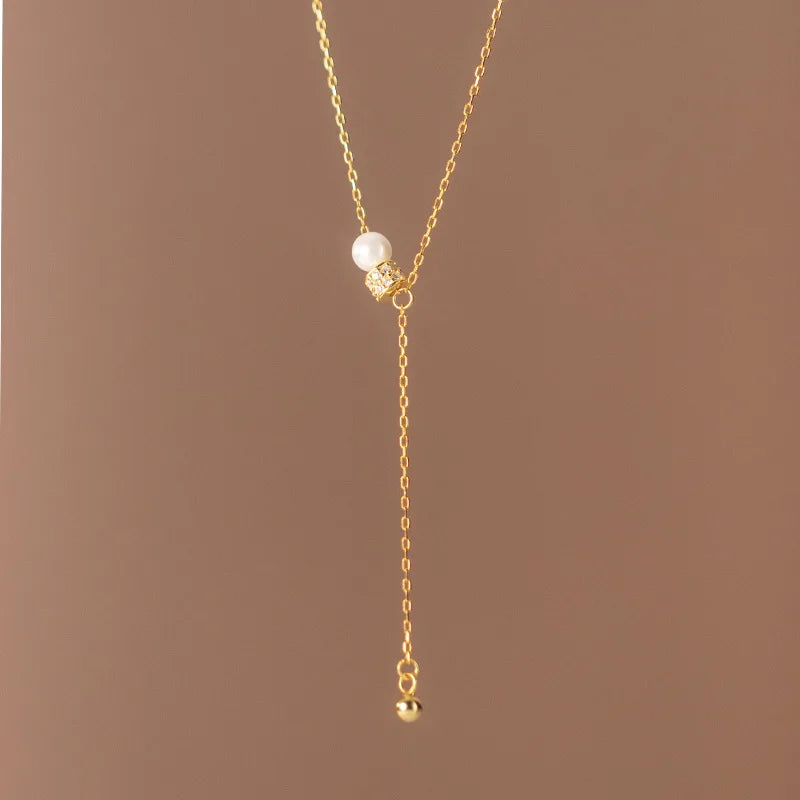 925 Sterling Silver Pearl Bead Choker Necklace Dainty Y Necklaces Women