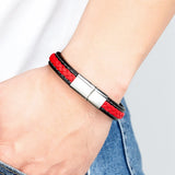 Red Braided Rope Leather Bracelet Stainless Steel Charm Bangle for Couple