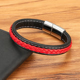 Red Braided Rope Leather Bracelet Stainless Steel Charm Bangle for Couple