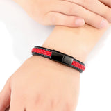 Red Braided Rope Leather Bracelet Stainless Steel Charm Bangle for Couple