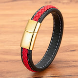 Red Braided Rope Leather Bracelet Stainless Steel Charm Bangle for Couple