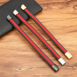 Red Braided Rope Leather Bracelet Stainless Steel Charm Bangle for Couple