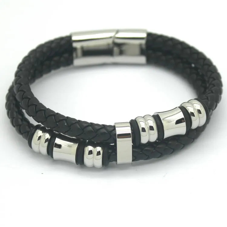 Vintage Charm Leather Bracelet Stainless Steel Punk Jewelry