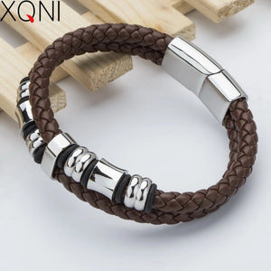 Vintage Charm Leather Bracelet Stainless Steel Punk Jewelry