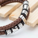 Vintage Charm Leather Bracelet Stainless Steel Punk Jewelry