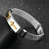 Casual Stripe Man Bangle Mesh Strap Band Stainless Steel Cross Men Jewelry