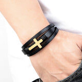 Cross Men Leather Bracelet Stainless Steel Clasp Charms Homme Christmas