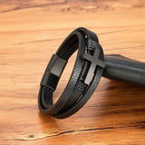 Cross Men Leather Bracelet Stainless Steel Clasp Charms Homme Christmas