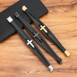 Cross Men Leather Bracelet Stainless Steel Clasp Charms Homme Christmas