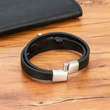 Cross Men Leather Bracelet Stainless Steel Clasp Charms Homme Christmas