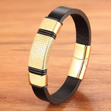 Classic Style Leather Bracelet for Men Stainless Steel Charm Punk Jewelry