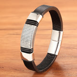 Classic Style Leather Bracelet for Men Stainless Steel Charm Punk Jewelry