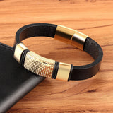 Classic Style Leather Bracelet for Men Stainless Steel Charm Punk Jewelry