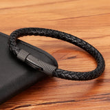 Men's Stainless Steel Leather Bracelet 19cm/21cm/23cm Sports Jewelry Christmas G