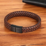 Men's Brown Leather Stainless Steel Bracelet