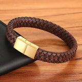 Men's Brown Leather Stainless Steel Bracelet