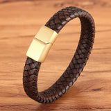 Men's Brown Leather Stainless Steel Bracelet