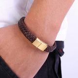 Men's Brown Leather Stainless Steel Bracelet