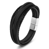 Stainless Steel Bangle Chain Leather Bracelet Men Vintage Male Braid