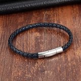 Stainless Steel Chain Charm Leather Bracelet Unisex Jewelry