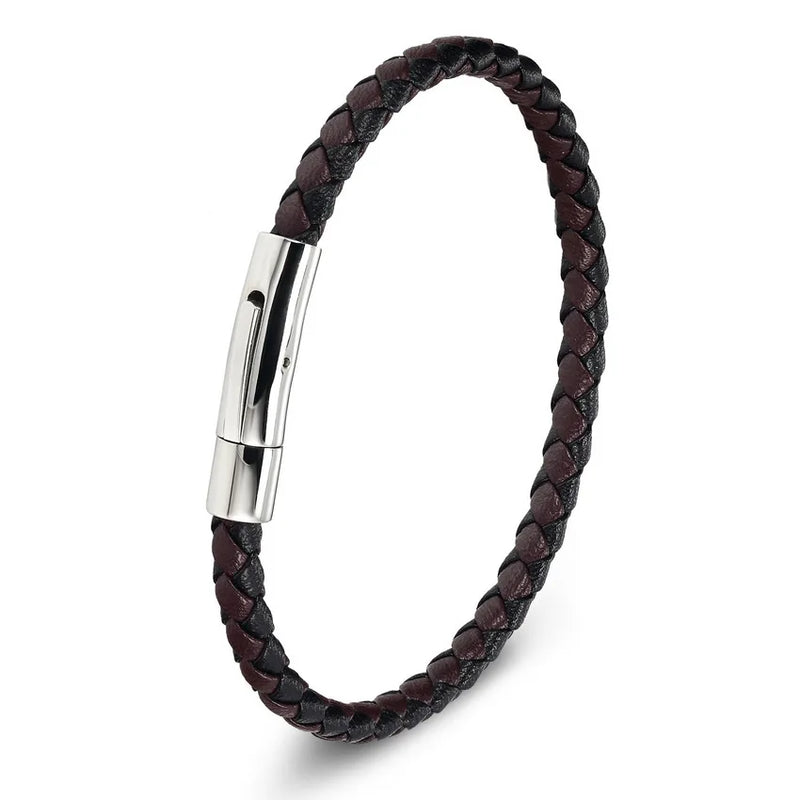 Stainless Steel Chain Charm Leather Bracelet Unisex Jewelry