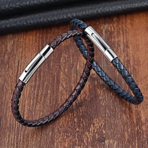 Stainless Steel Chain Charm Leather Bracelet Unisex Jewelry