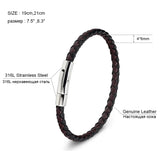 Stainless Steel Chain Charm Leather Bracelet Unisex Jewelry