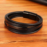 Geometric SS Leather Men's Bracelet