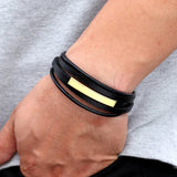 Geometric SS Leather Men's Bracelet