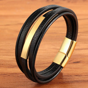 Geometric SS Leather Men's Bracelet