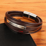 Geometric SS Leather Men's Bracelet