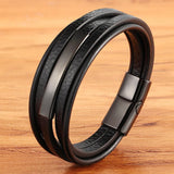 Geometric SS Leather Men's Bracelet