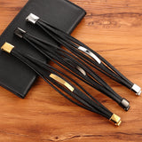 Geometric SS Leather Men's Bracelet