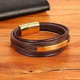 Geometric SS Leather Men's Bracelet