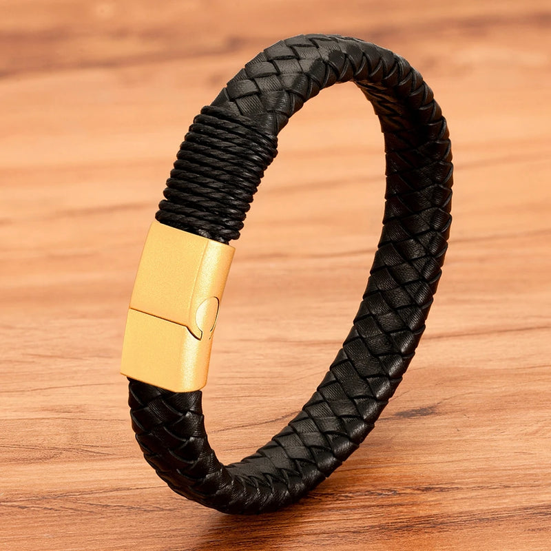 Stainless Steel Leather Bracelet Multi-size Multi-color Men's Custom DIY