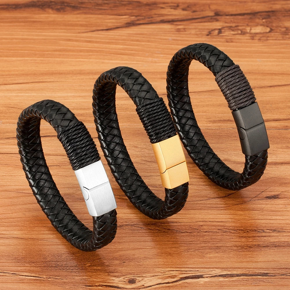 Stainless Steel Leather Bracelet Multi-size Multi-color Men's Custom DIY