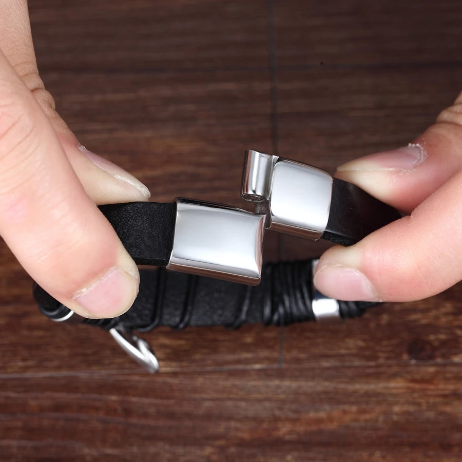 Stainless Steel Leather Bracelet Multi-size Multi-color Men's Custom DIY
