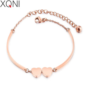 Hop Stainless Steel Double Heart Rose Bracelet for Women