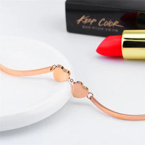 Hop Stainless Steel Double Heart Rose Bracelet for Women