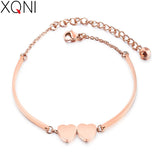 Hop Stainless Steel Double Heart Rose Bracelet for Women