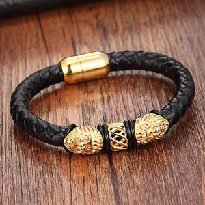 Men's Stainless Steel and Leather Bracelets - 3 Sizes